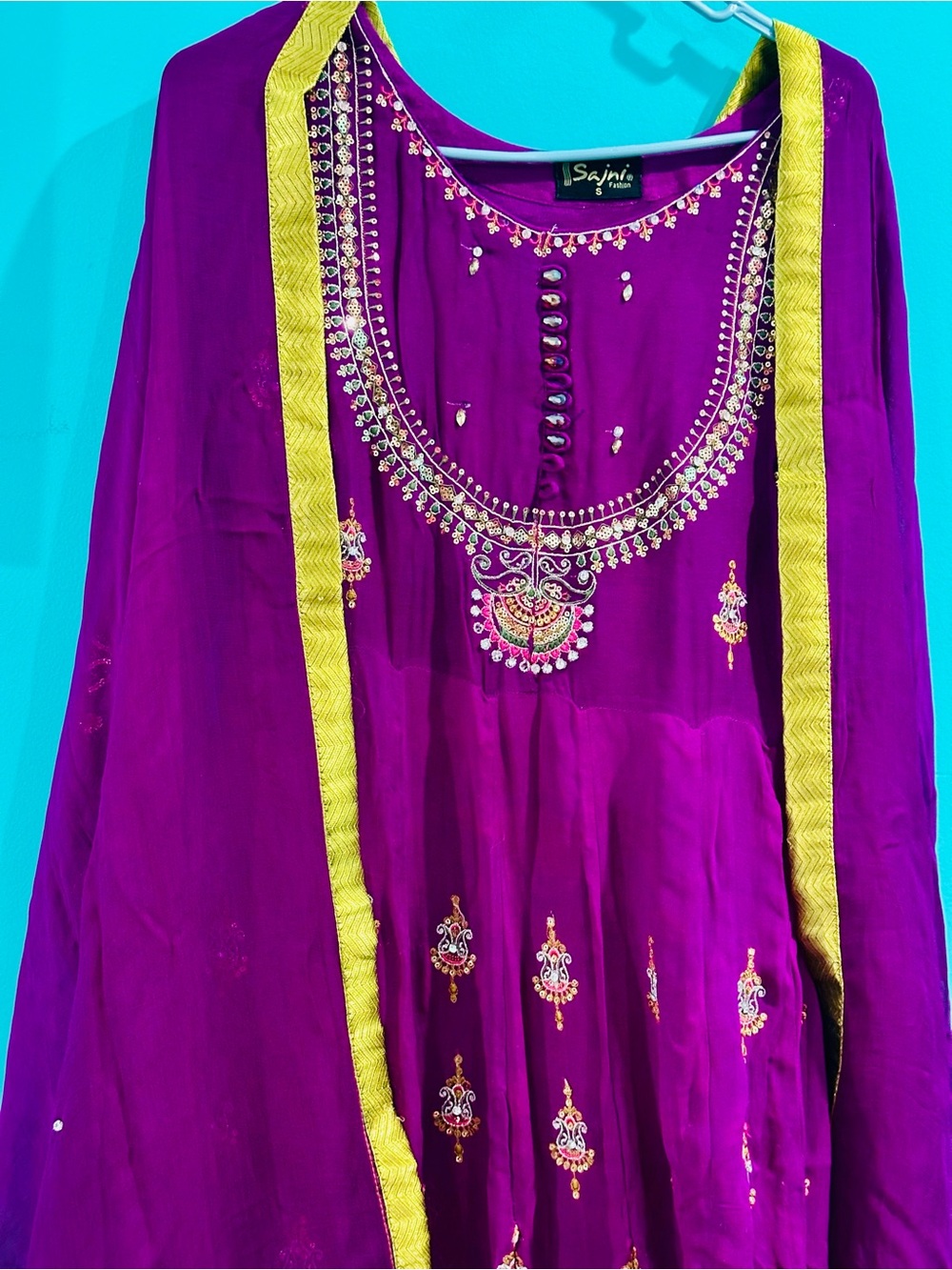 Sajni Purple Embroidered Salwar Kameez With Gold Trim